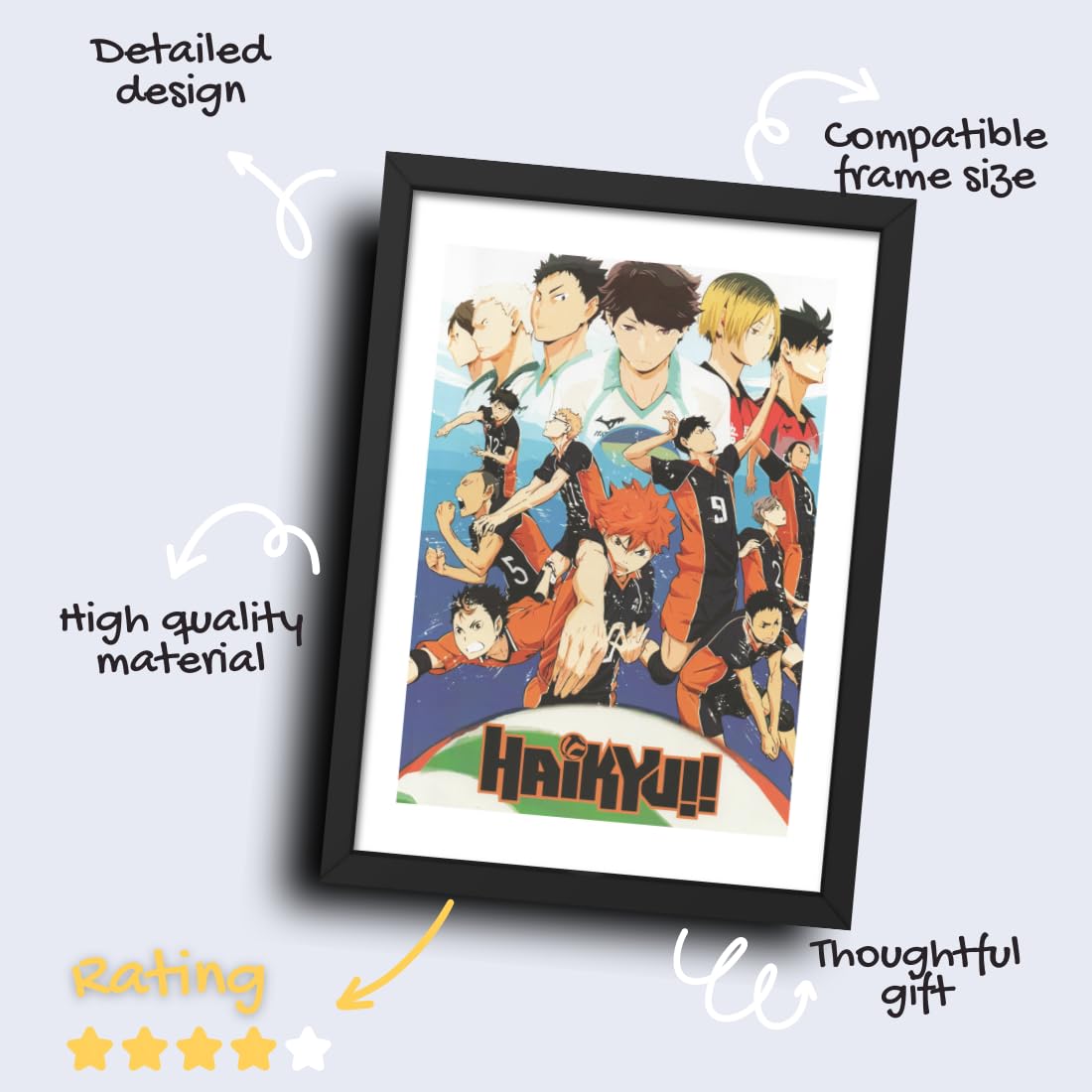 CRAFT QUEST Haikyuu Anime Poster Laminated Posters Framed Painting For Anime Naruto Fans Wall Decor, Home Decor with Matte Black Frame (14 Inches x 10 Inches)