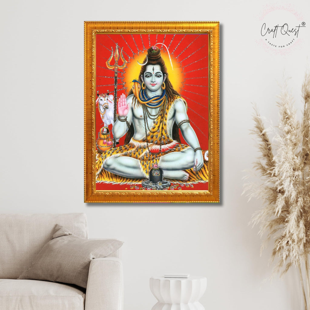 CRAFT QUEST God Shiv Shiva Wall Painting | Premium Framed Hindu God Wall Art | Spiritual Mahadev Poster for Living Room, Bedroom, Office, Meditation & Temple Décor |