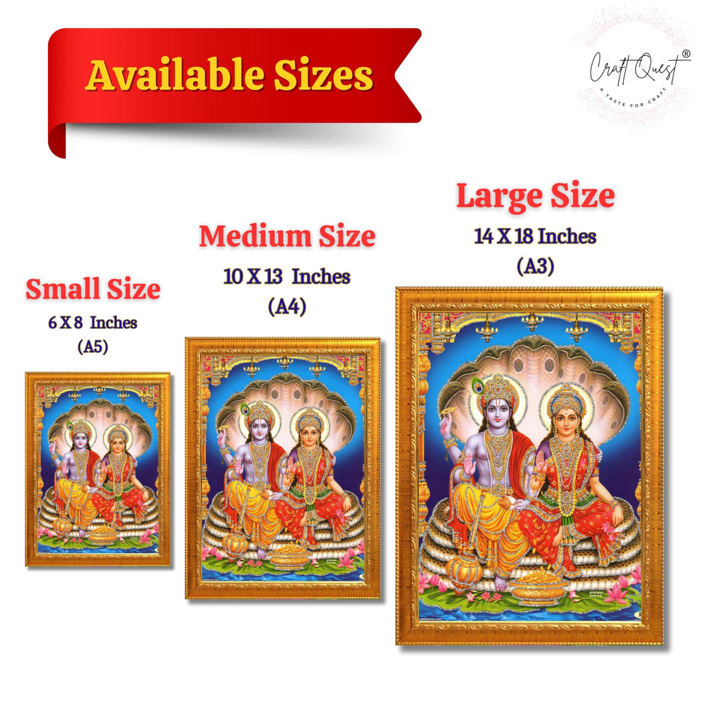 CRAFT QUEST Lord Vishnu and Goddess Lakshmi Giving Blessing on Shesh naag Glitter Painting with Golden Synthetic Frame