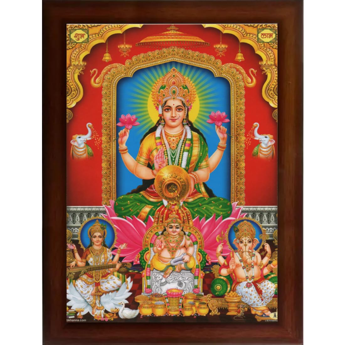 CRAFT QUEST Lakshmi mata Kuber dev with Ganesh ji and Saraswati maa Wall Painting Frame Home Decor