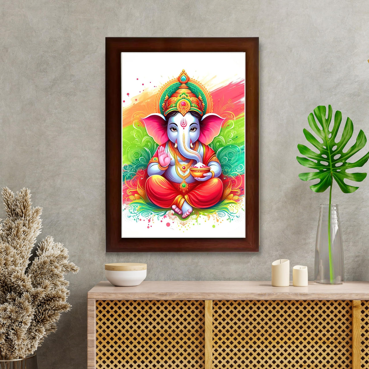 CRAFT QUEST Lord Ganesh ji Art Framed Wall Painting With Frame For Home and,Office Décor Items
