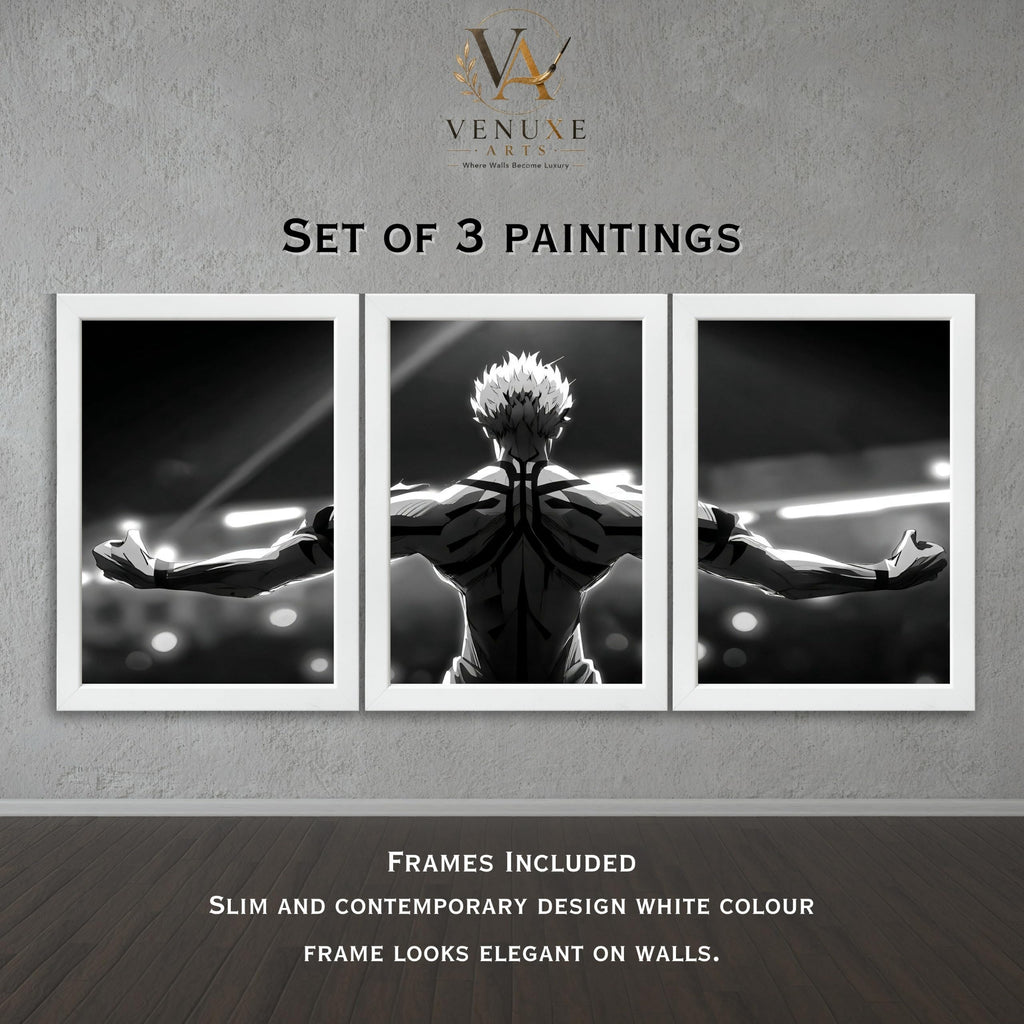 VENUXE ARTS Set Of 3 Anime Characters Wall Framed |Anime Characters Framed Poster for Living Room Bedroom Gaming Room Studio Wall Decor