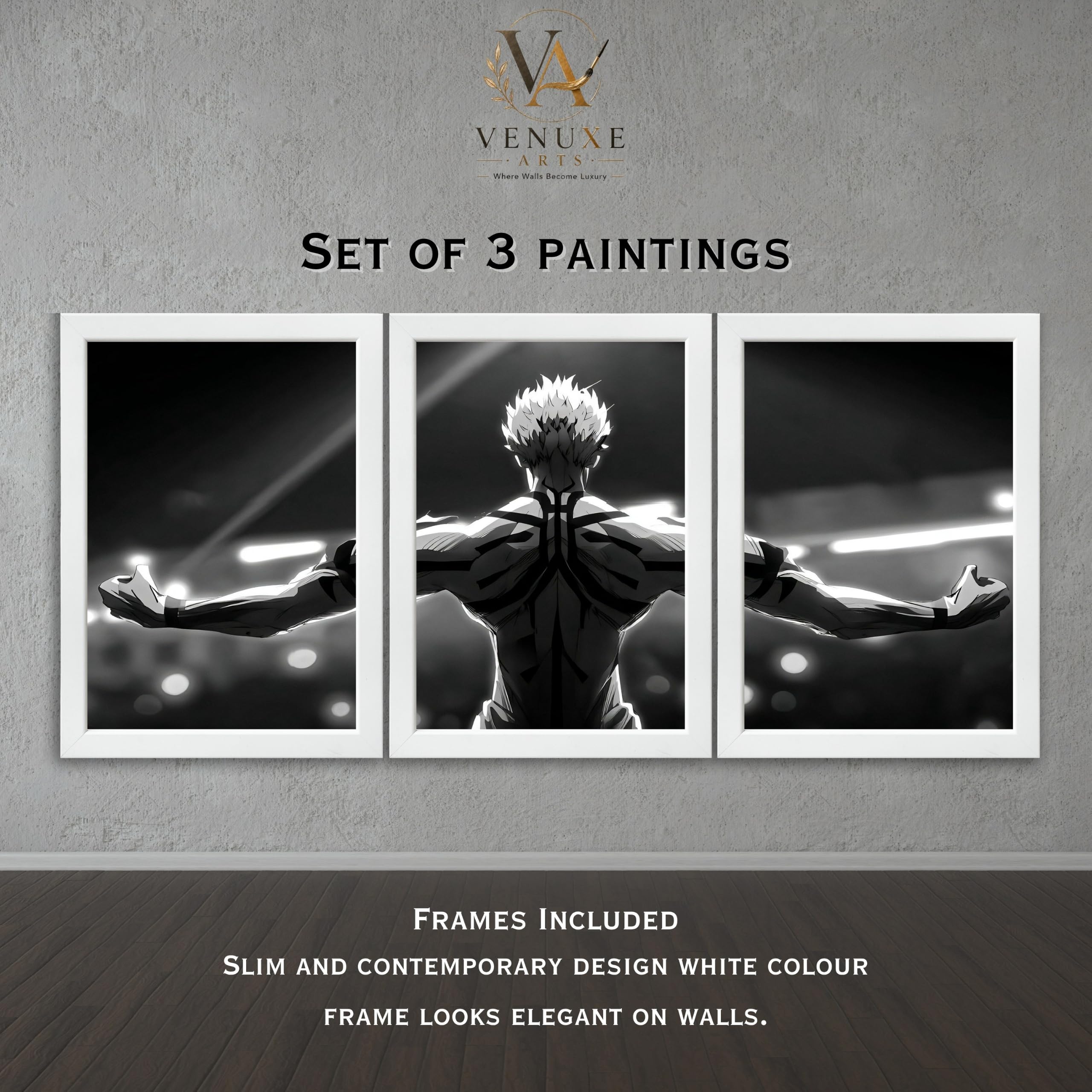 VENUXE ARTS Set Of 3 Anime Characters Wall Framed |Anime Characters Framed Poster for Living Room Bedroom Gaming Room Studio Wall Decor