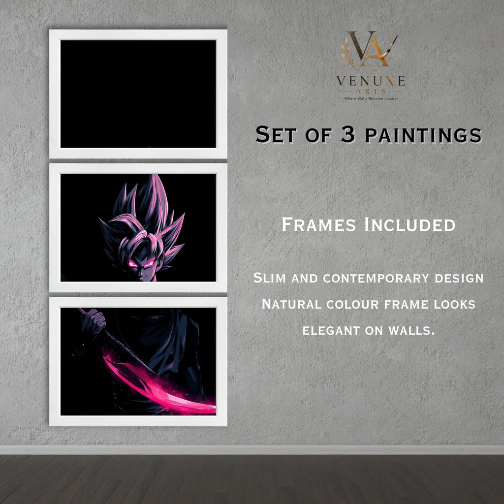 VENUXE ARTS Set Of 3 Anime Characters Wall Framed |Anime Characters Framed Poster for Living Room Bedroom Gaming Room Studio Wall Decor