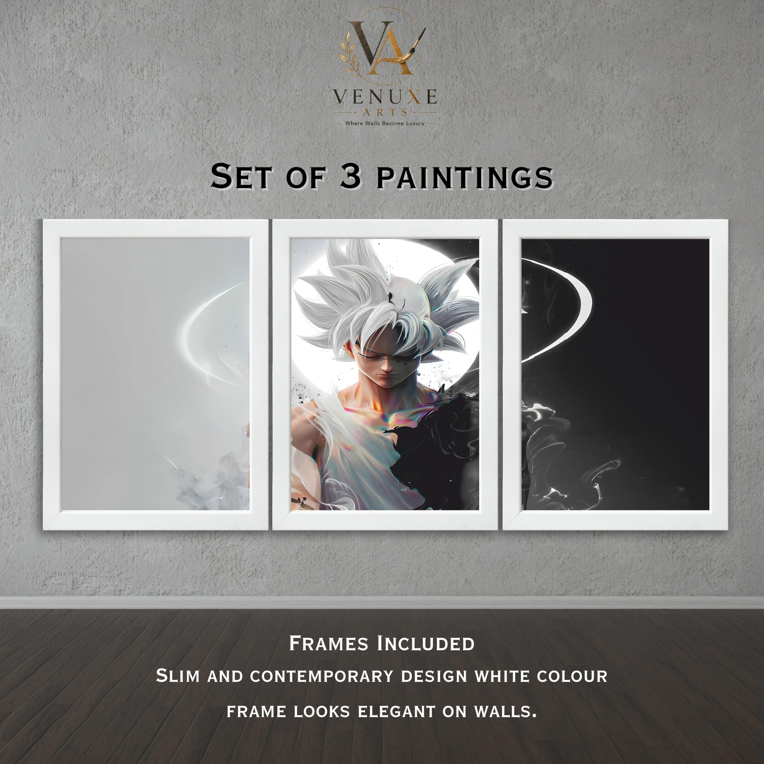 VENUXE ARTS Set Of 3 Anime Characters Wall Framed |Anime Characters Framed Poster for Living Room Bedroom Gaming Room Studio Wall Decor