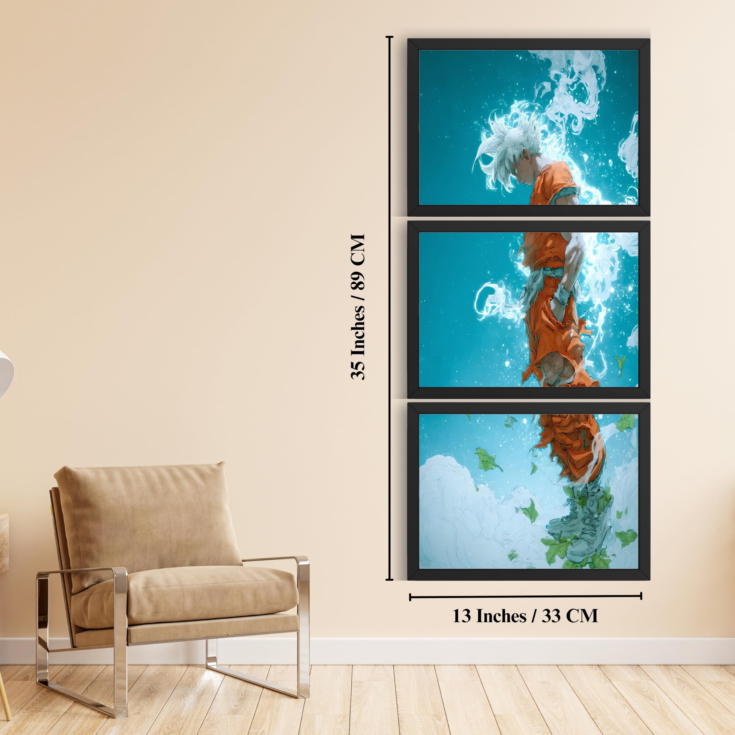 VENUXE ARTS Set Of 3 Anime Characters Wall Framed |Anime Characters Framed Poster for Living Room Bedroom Gaming Room Studio Wall Decor