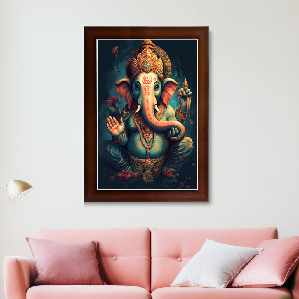 CRAFT QUEST God Ganpati Modern Wall Art Painting With Frame For Pooja, Home and Office Decor Item