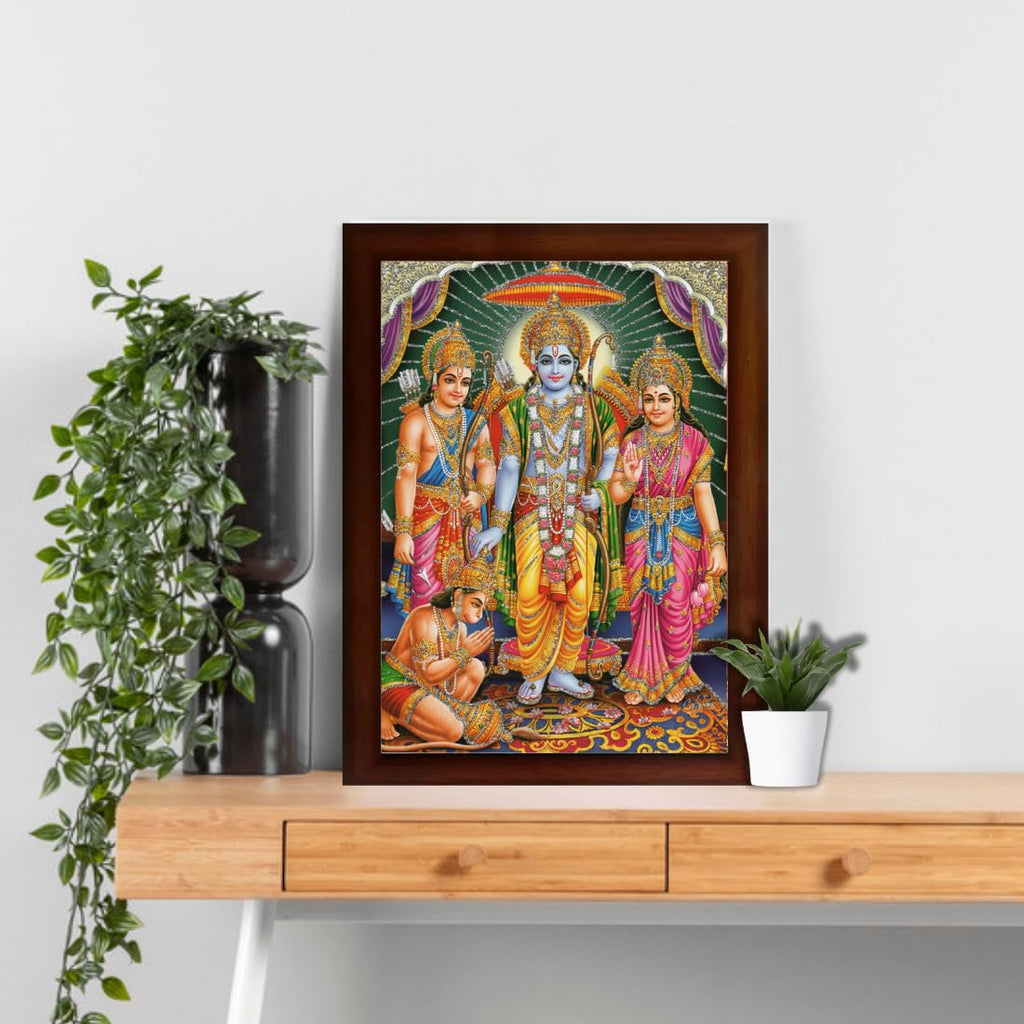 CRAFT QUEST Ram Darbar Sparkle Coated Framed, Home Decorative Gift Item Painting (14 X 10 Inches, Multicolour,Religious) RD1013-513