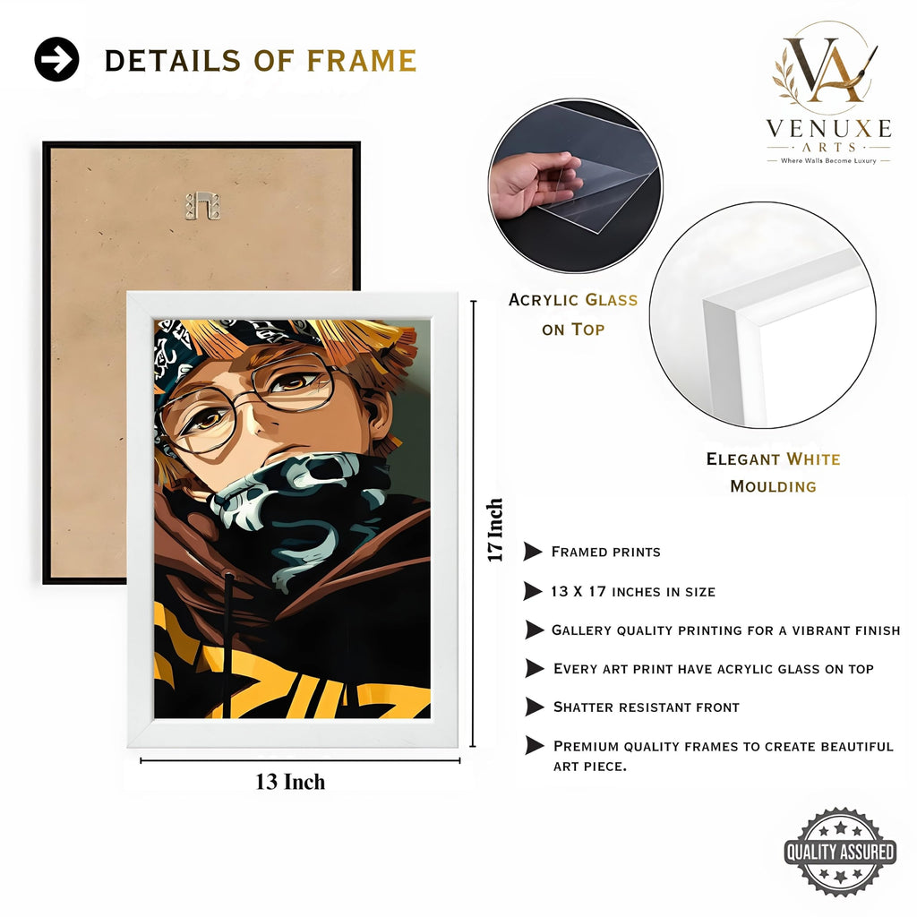 VENUXE ARTS Set Of 3 Anime Characters Wall Framed |Anime Characters Framed Poster for Living Room Bedroom Gaming Room Studio Wall Decor