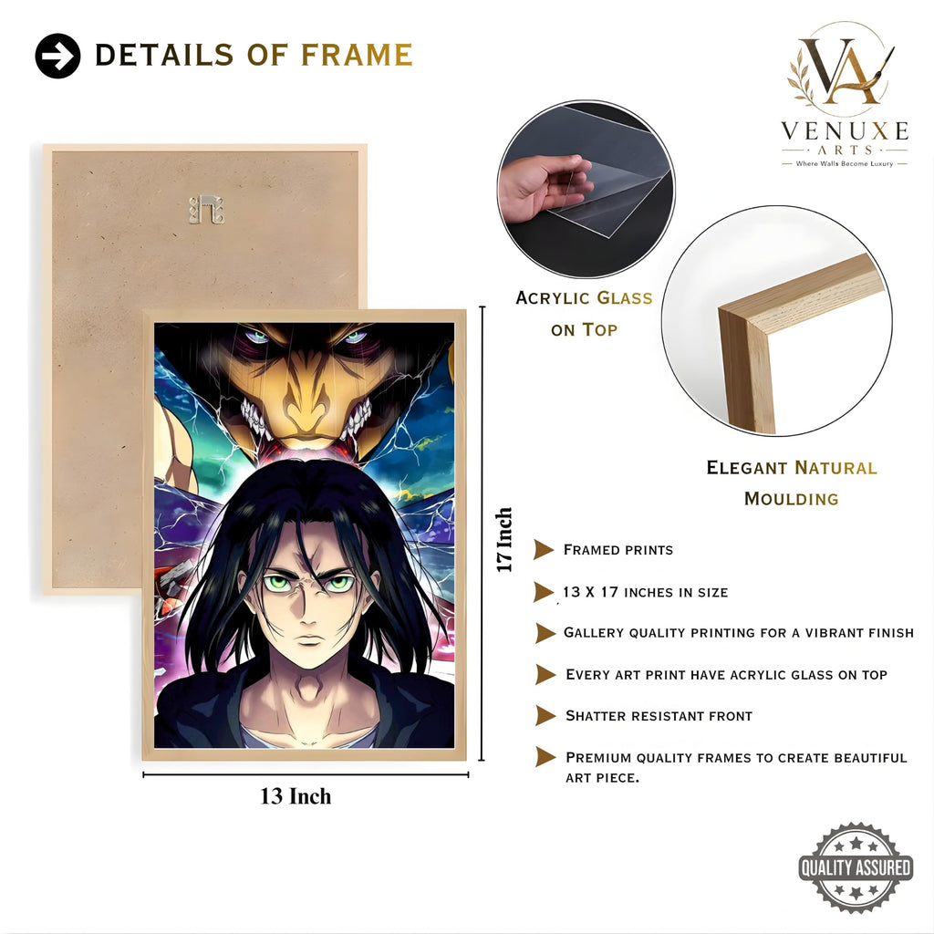 VENUXE ARTS Set Of 3 Anime Characters Wall Framed |Anime Characters Framed Poster for Living Room Bedroom Gaming Room Studio Wall Decor