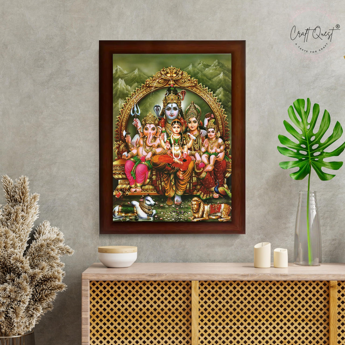 CRAFT QUEST Shiv Parivar Photo Frame | Bhole Nath parivar | | Hindu God Spiritual Framed | Ideal for Home, Office, Temple & Puja Room, Wall Decor