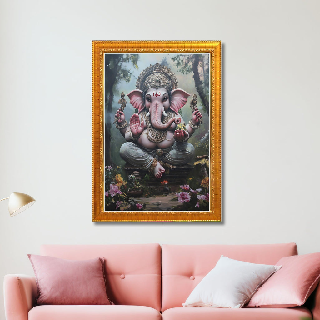 CRAFT QUEST Lord God Ganesh Ganpati ji Hanging Wall Painting Framed For Home Décor