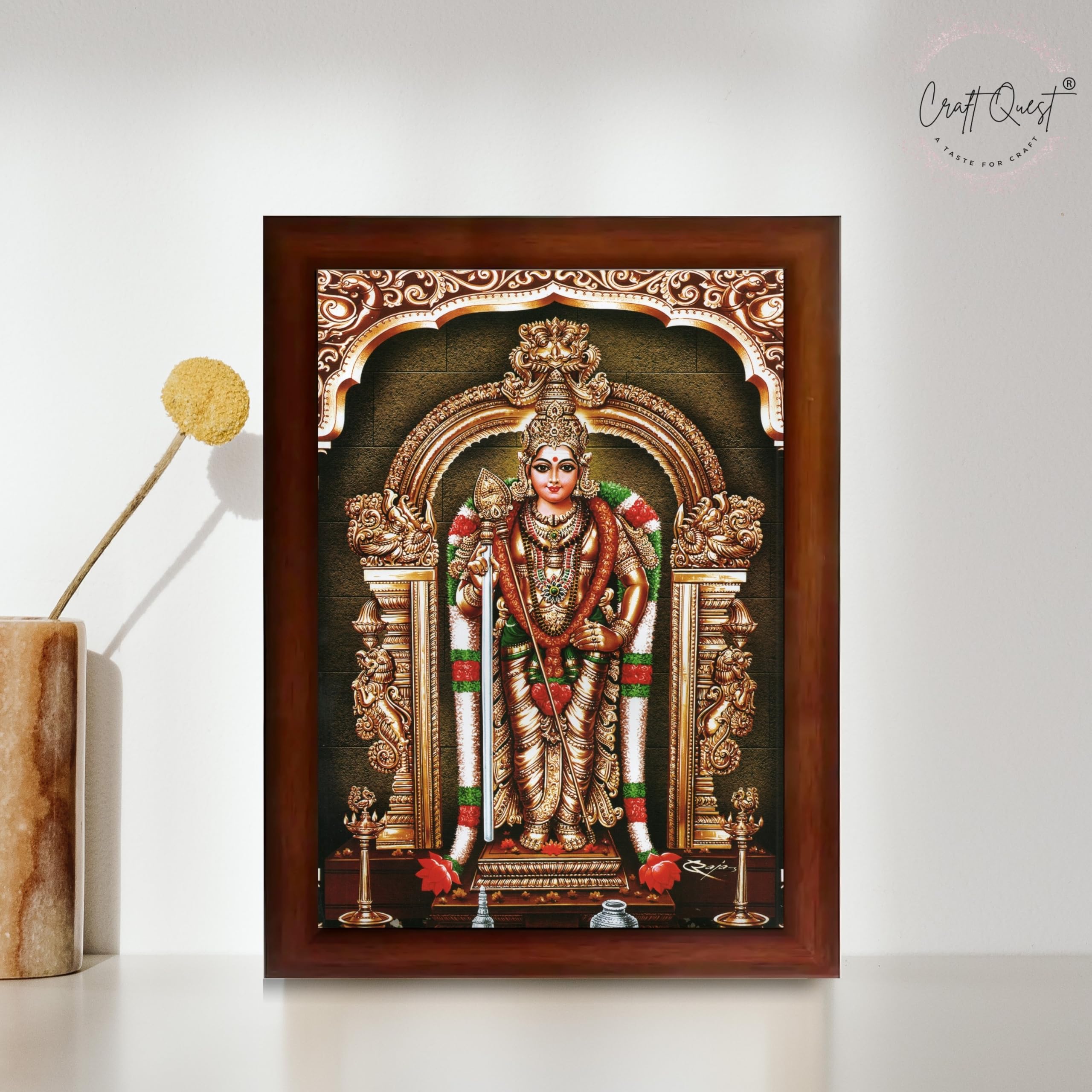 CRAFT QUEST Tiruchendur Murugan Lord Subramanya Swamy Wall Painting Framed | South God Picture Frame for Home, Office, Temple & Gifting