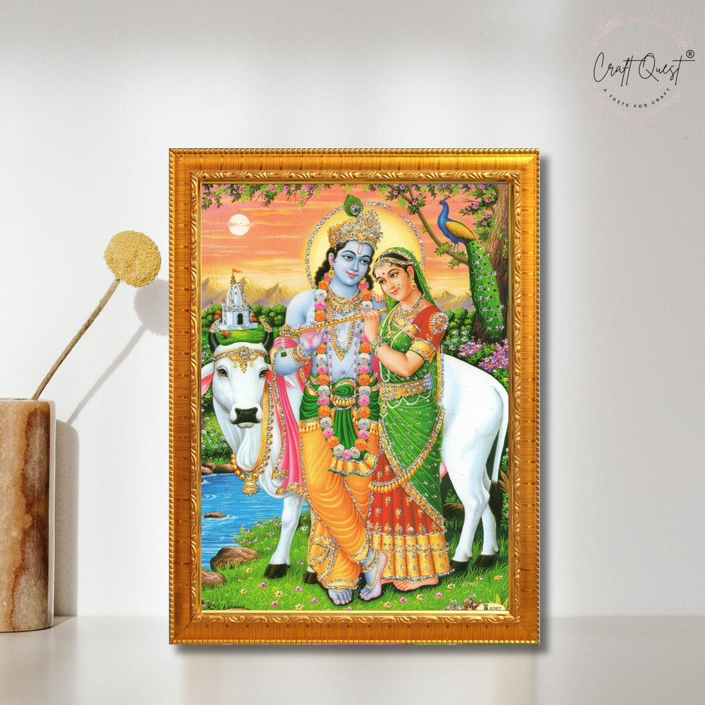 CRAFT QUEST Radha Krishna Photo Frame Radhe Radhakrishna Wall Painting Framed Home Décor