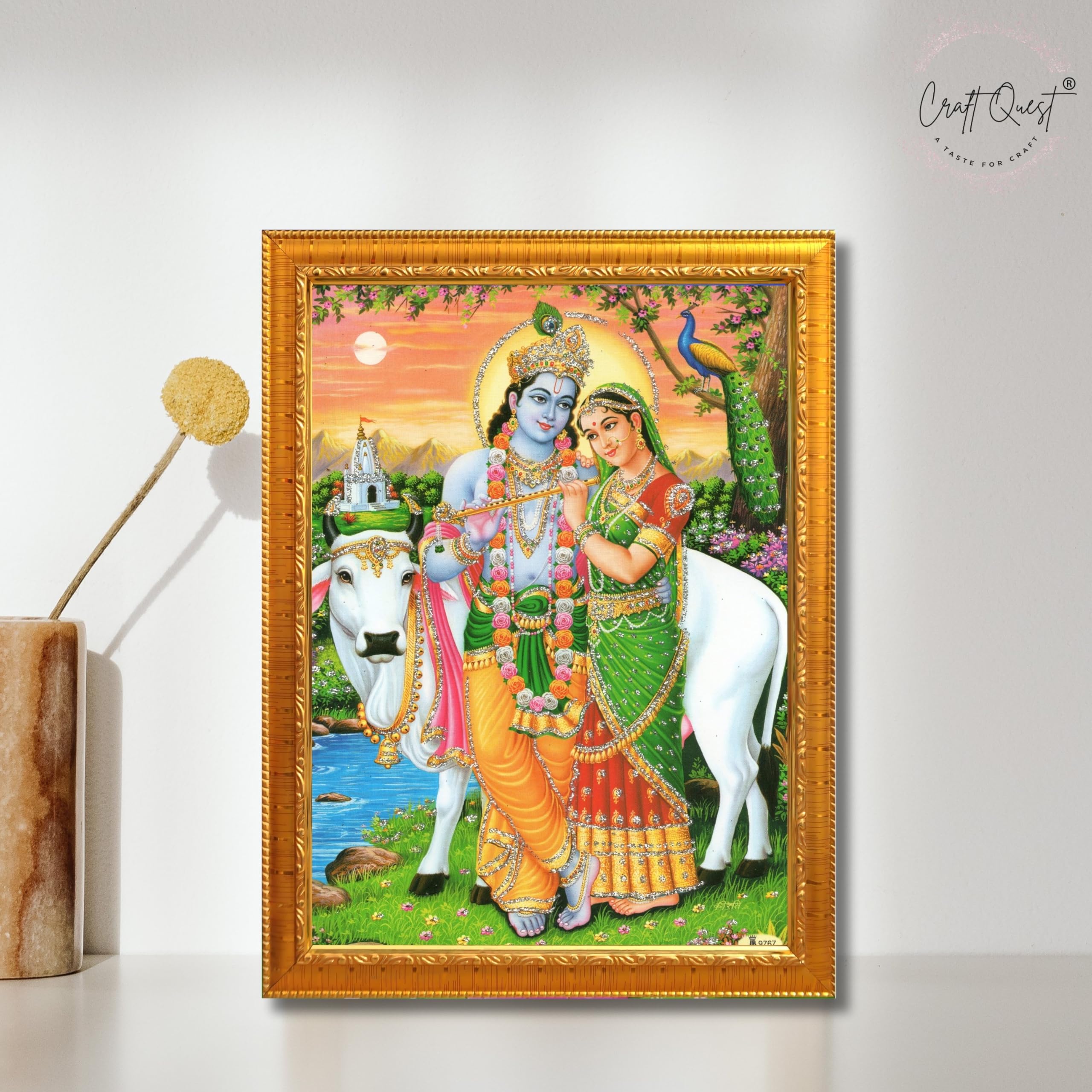 CRAFT QUEST Radha Krishna Photo Frame Radhe Radhakrishna Wall Painting Framed Home Décor