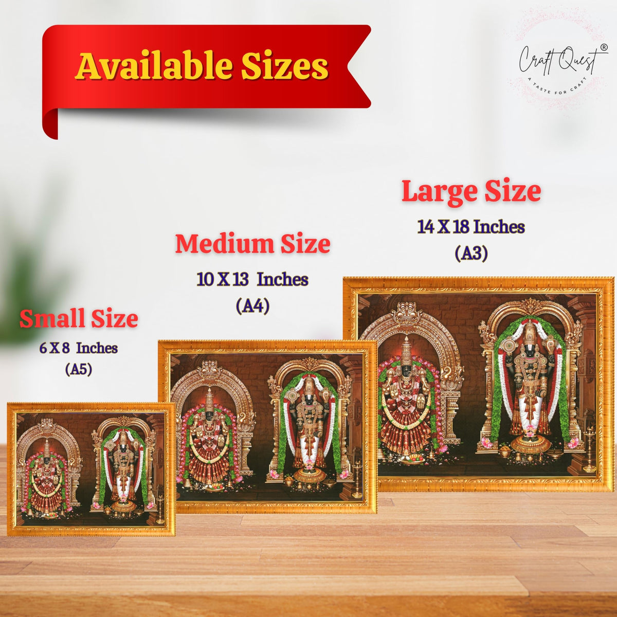 CRAFT QUEST Tirupati Balaji Padmavati Venkateshwara Swamy Wall Photo Frame | South God Frame for Home, Office, Temple & Gifting