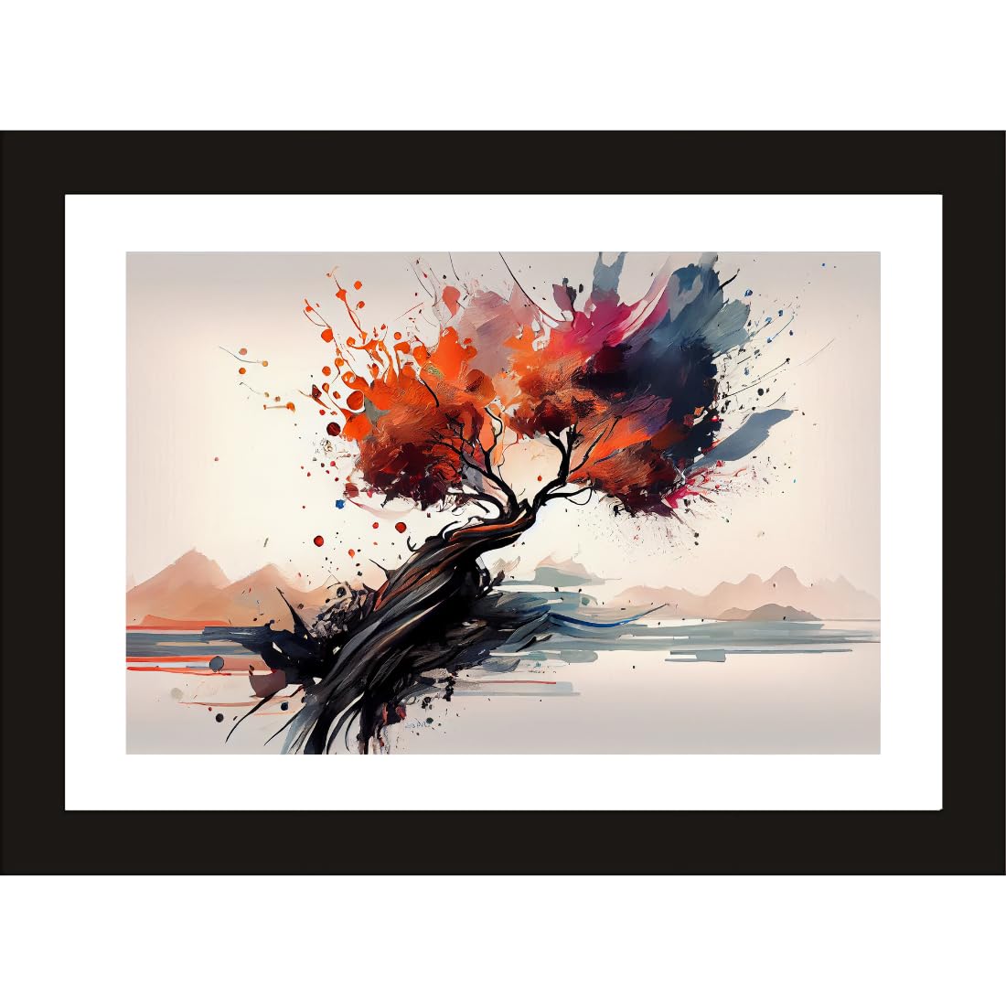 CRAFT QUEST Abstract Tropical Reverie Modern Art Poster Frame for Home & Office Wall Decoration - Portrait, Wall Display (Black, 14x10 Inch Frame with Art Print)