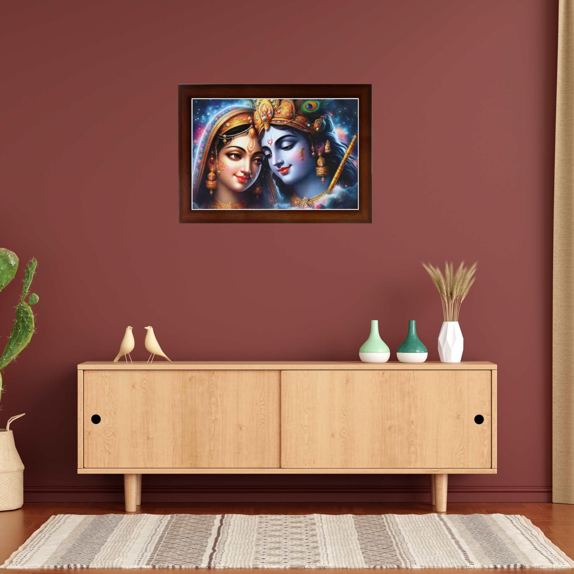 CRAFT QUEST Radha Krishna Art Photo Framed Painting for Home and Bedroom Wall Decoration of Size 14X10 Inches with Frame And Acrylic Glass RK208