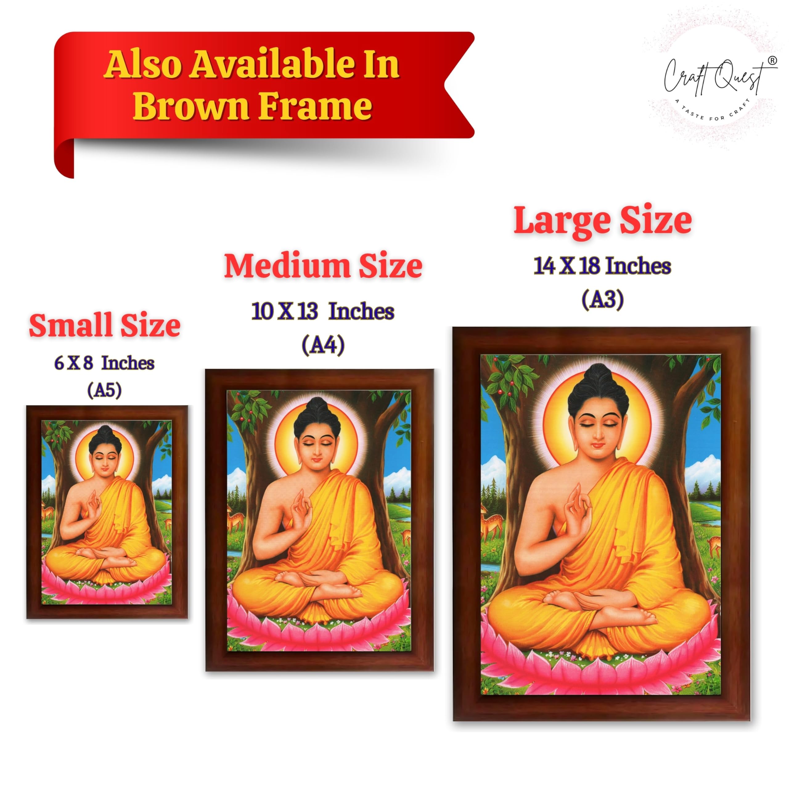 CRAFT QUEST Lord Buddha Photo Frame | Premium HD Spiritual Wall Frame | Peaceful Gautam Buddha Picture for Home Decor, Meditation Room & Office