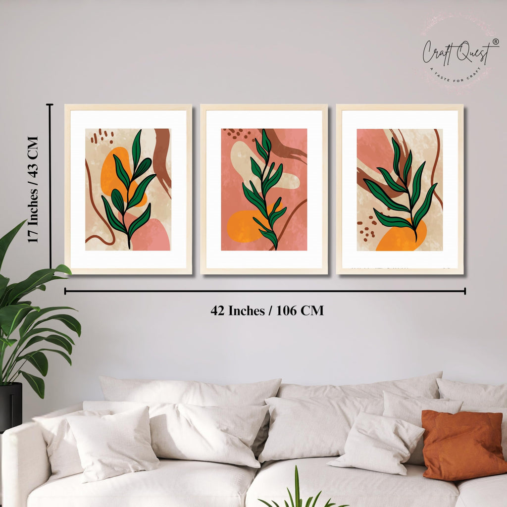 CRAFT QUEST Wall Art Decor Paintings | Set of 3 BOHO Wall Art Frames for Home Decoration | Ideal for Living Room, Bedrooms & Office