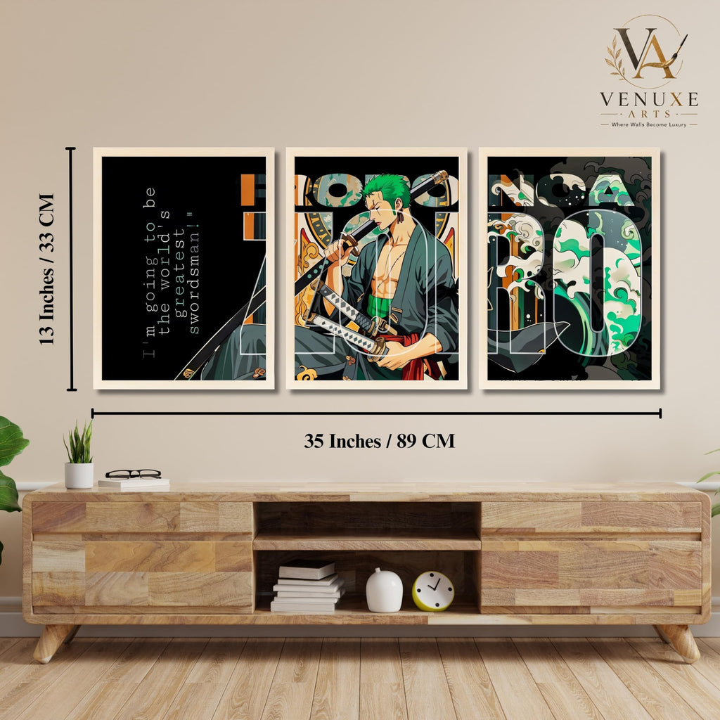 VENUXE ARTS Set Of 3 Anime Characters Wall Framed |Anime Characters Framed Poster for Living Room Bedroom Gaming Room Studio Wall Decor