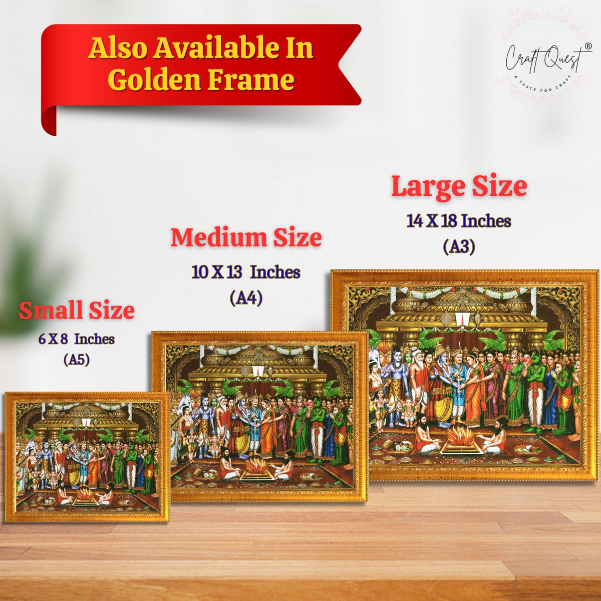 CRAFT QUEST Tirupati Balaji Padmavati Srinivasa Kalyanam Wall Painting Framed | South God Picture Frame for Home, Office, Temple & Gifting