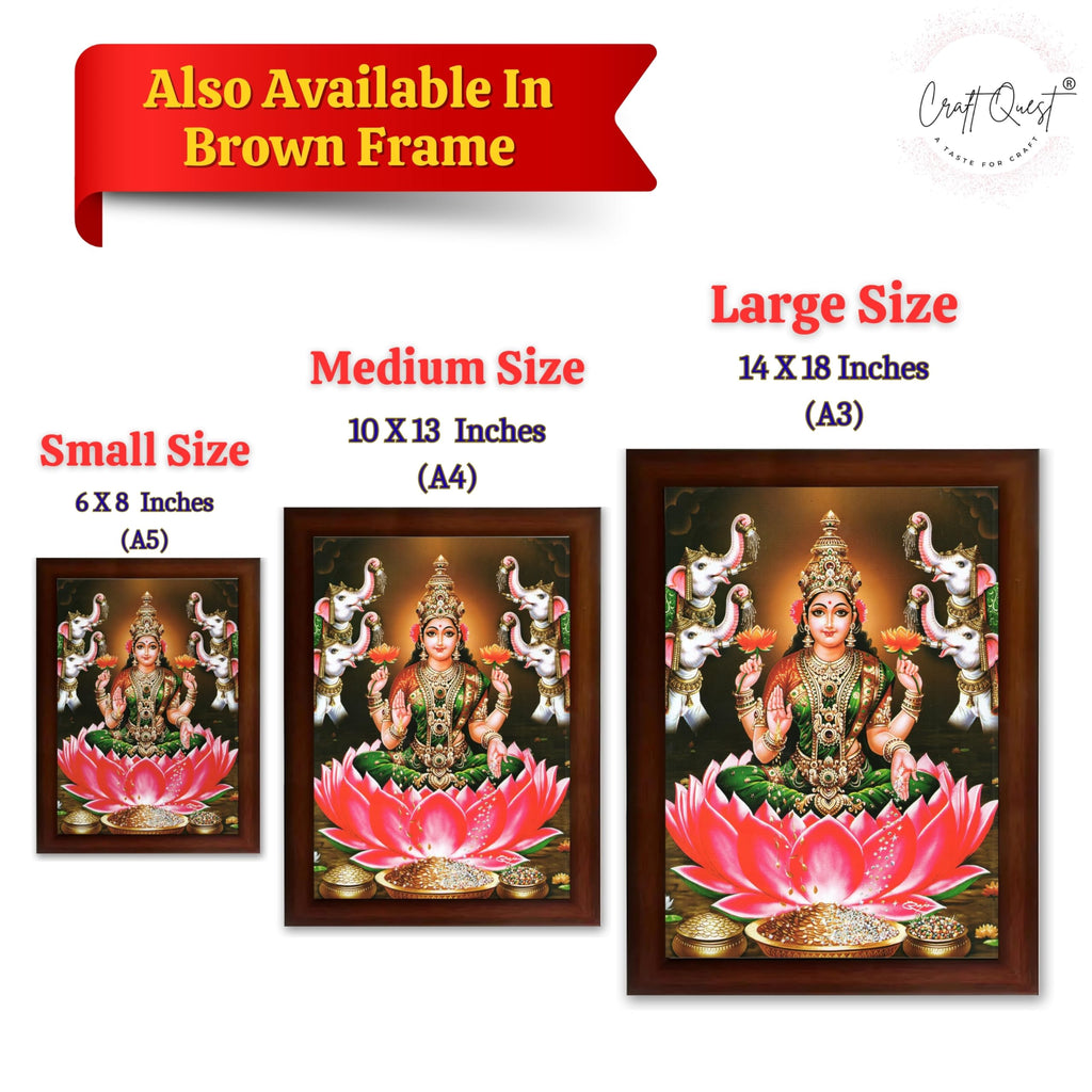 CRAFT QUEST Goddess Lakshmi Devi Vaibhav Laxmi Maa Wall Painting Photo Framed | Ideal for Home, Office, Temple & Puja Room, Wall Decor