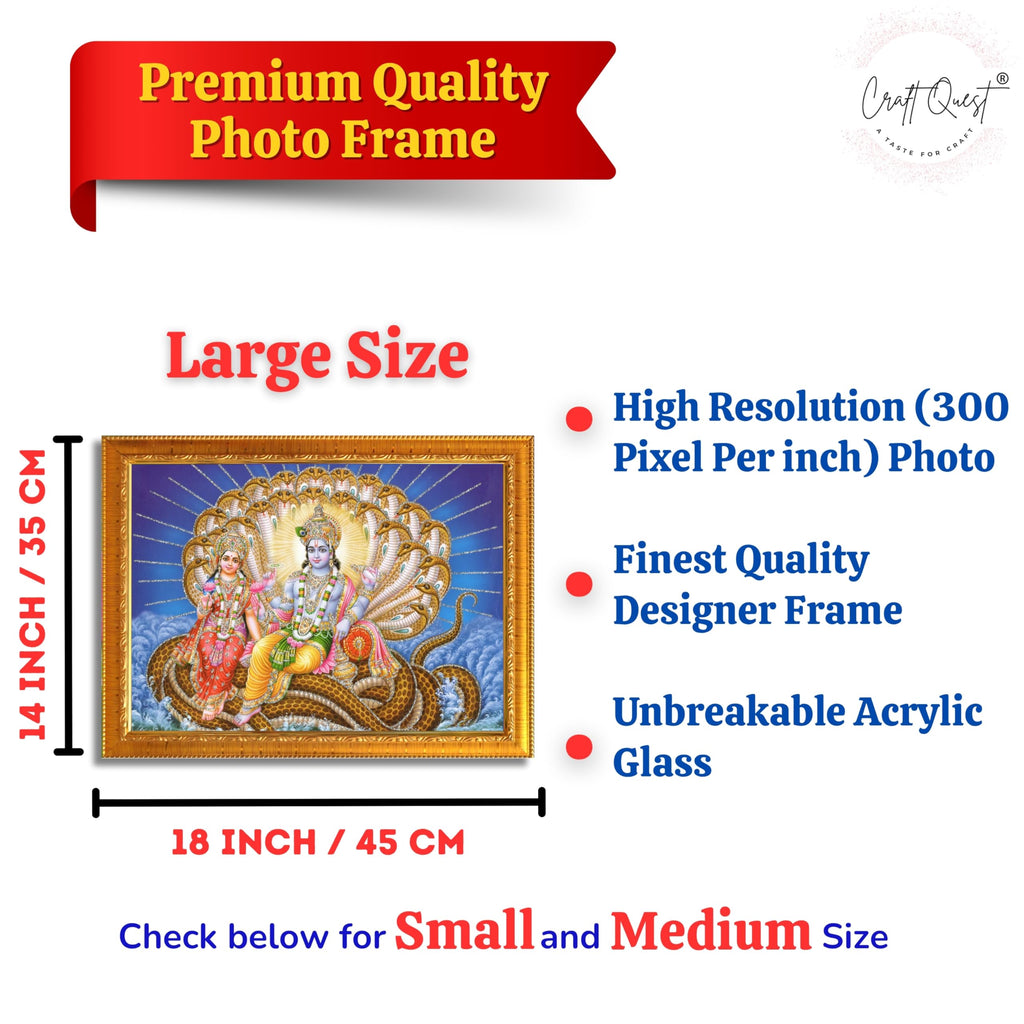 CRAFT QUEST Goddess Lakshmi pressing legs of lord Vishnu on Shesh naag, Glitter Work Painting