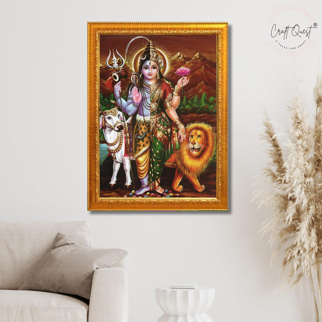 CRAFT QUEST Ardhanarishvara Arthanareeswara Shiv Parvati Photo Frame | Hindu God Spiritual Framed | Ideal for Home, Office, Temple & Puja Room, Wall Decor