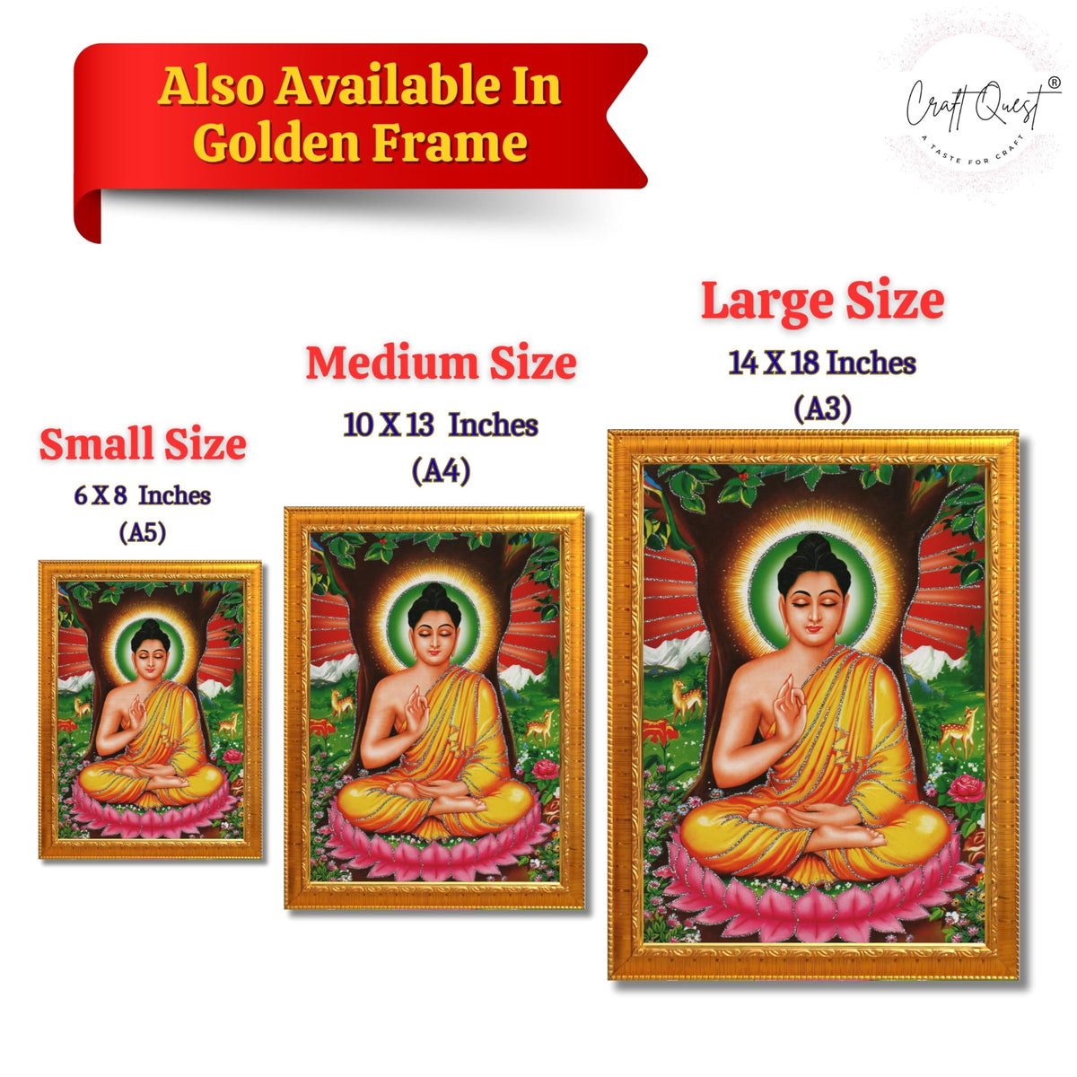 CRAFT QUEST Lord Buddha Photo Frame | Premium HD Spiritual Wall Frame | Peaceful Gautam Buddha Picture for Home Decor, Meditation