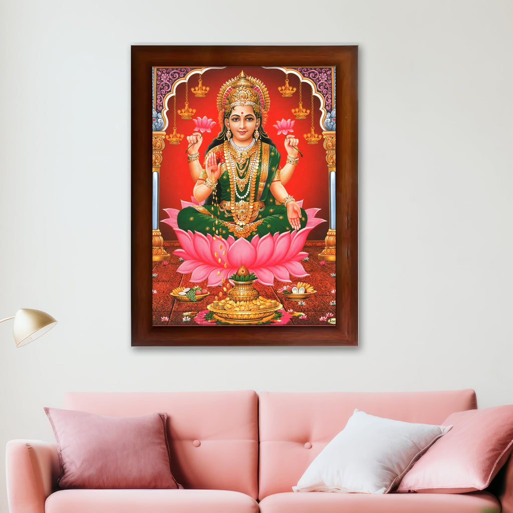 CRAFT QUEST Goddess Lakshmi Devi Dhana Vaibhav Laxmi Maa Wall Painting Framed Home Decor