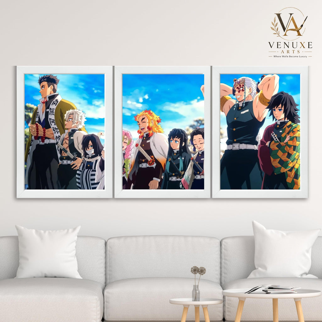 VENUXE ARTS Set Of 3 Anime Characters Wall Framed |Anime Characters Framed Poster for Living Room Bedroom Gaming Room Studio Wall Decor