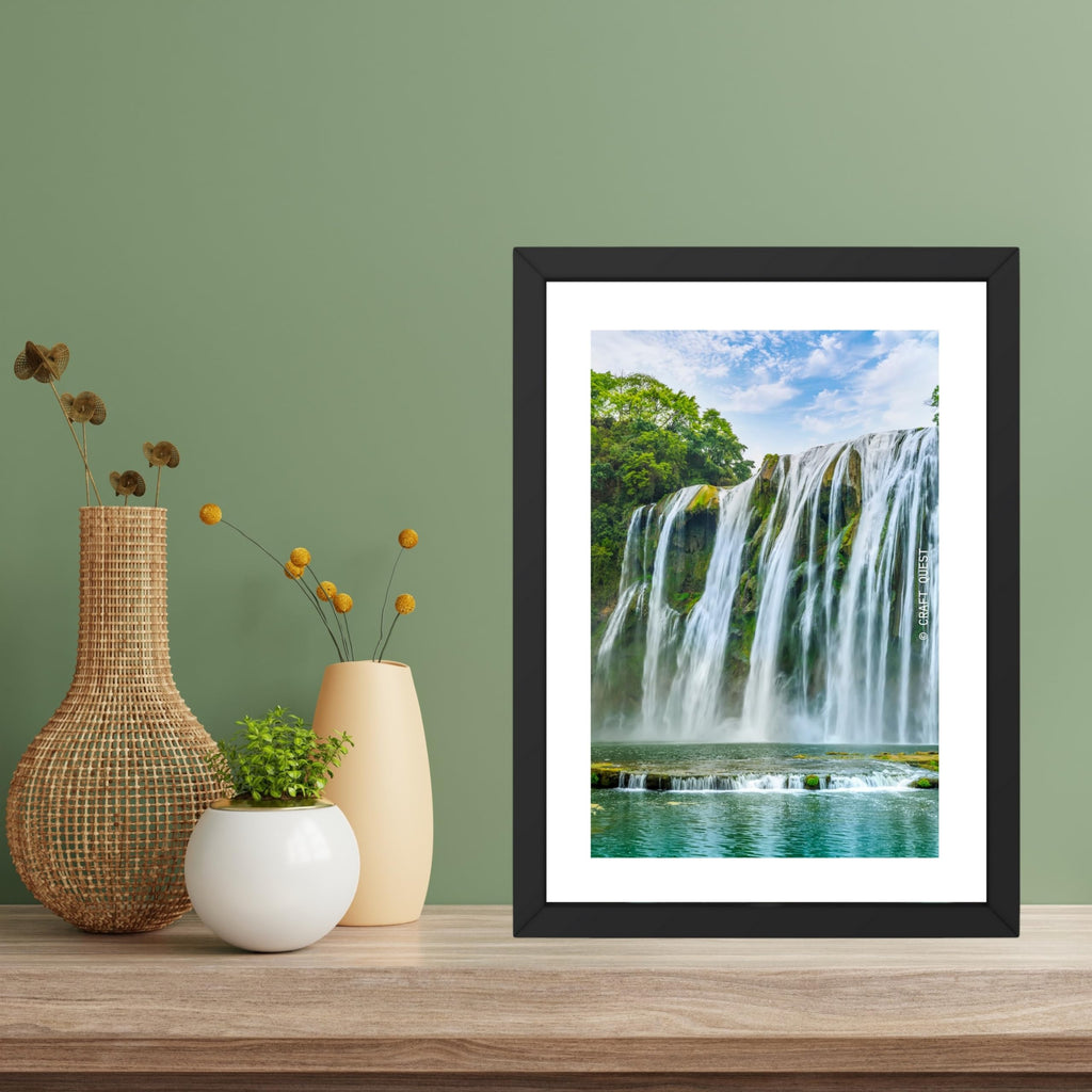 CRAFT QUEST Vastu Waterfall Landscape Scenery Photo Frame With Acrylic Sheet | Living Room, Bedroom | Home Decoration | Best Gifting Option