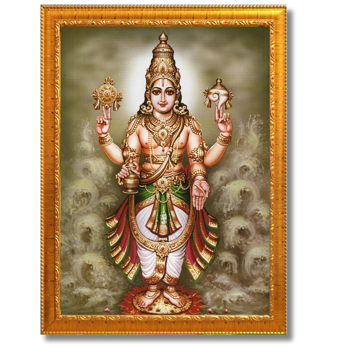 CRAFT QUEST Lord Dhanvantari Dhanwantri Wall Painting Photo Framed For Home, Pooja, Temple, Gift, Wall Décor Item