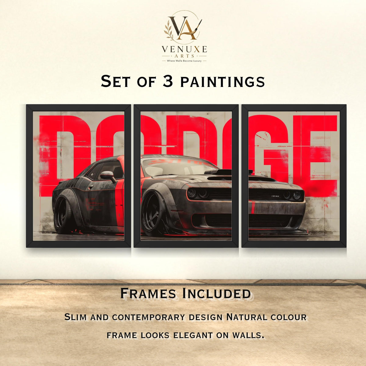 VENUXE ARTS Set Of 3 Big Sports Cars Framed Posters Gift Items for Boys Room Wall Decoration Bedroom Living Room Office Studio Décor | Car Poster Frame for Wall Décor