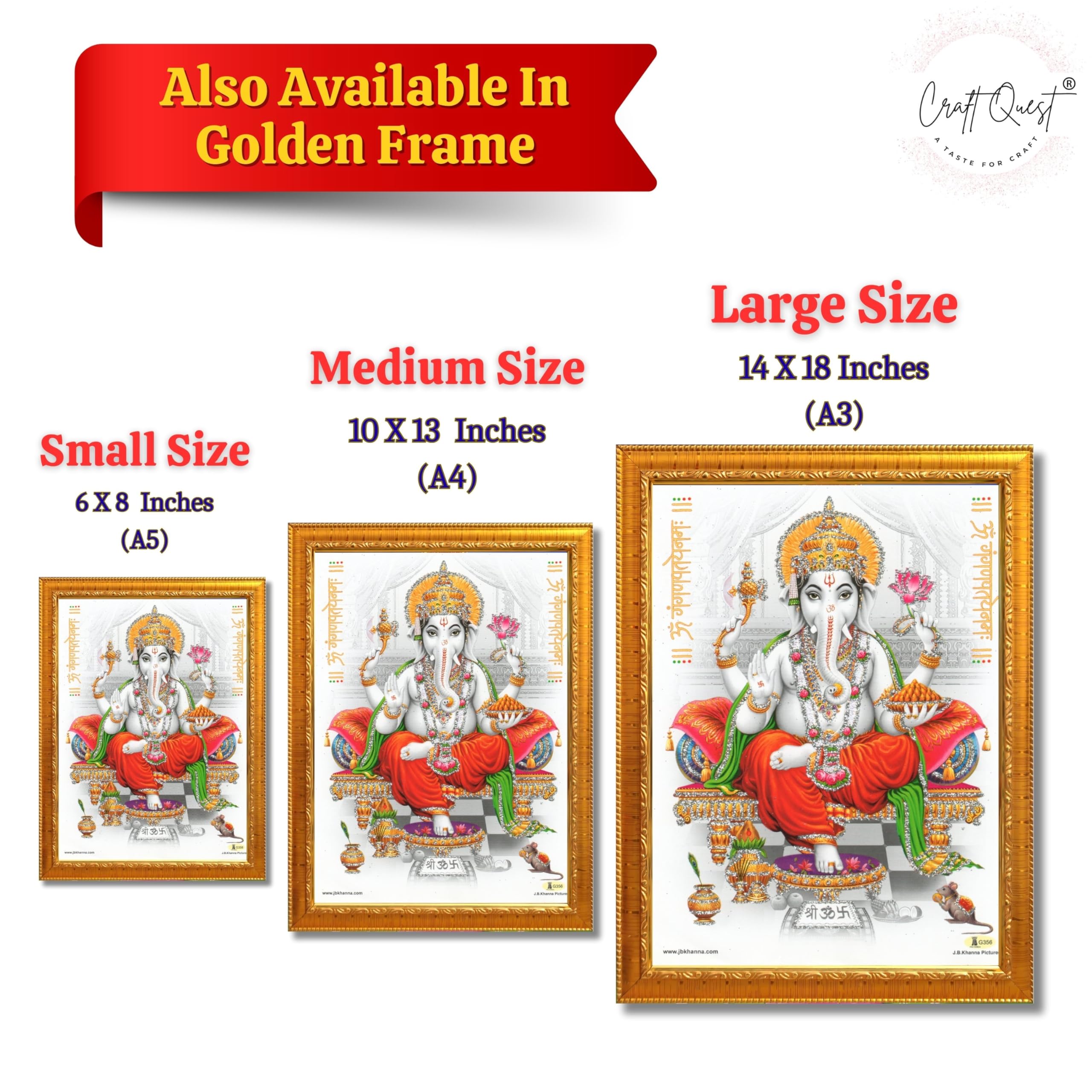 CRAFT QUEST Lord Ganpati Modern Wall Art Painting With Frame For Pooja, Home and Office Decor Item