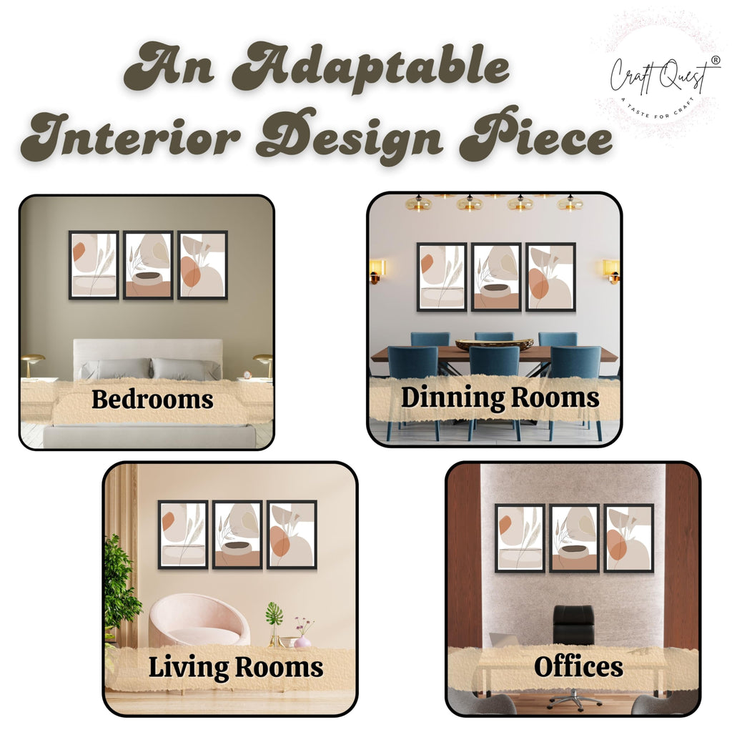 CRAFT QUEST Modern Art White Wall Abstract Wall Art | Set of 3 Frames for Home Decoration | Ideal for Living Room, Bedroom & Offices