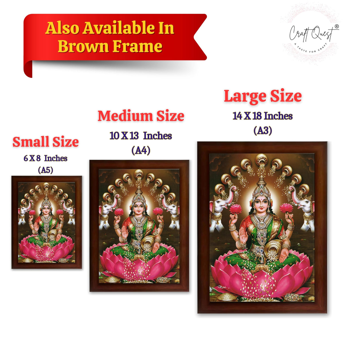 CRAFT QUEST Goddess Lakshmi Mata Laxmi Maa Wall Painting Photo Framed | Acrylic Glass, Lightweight & Waterproof | Ideal for Home, Office, Temple & Puja Room, Wall Decor