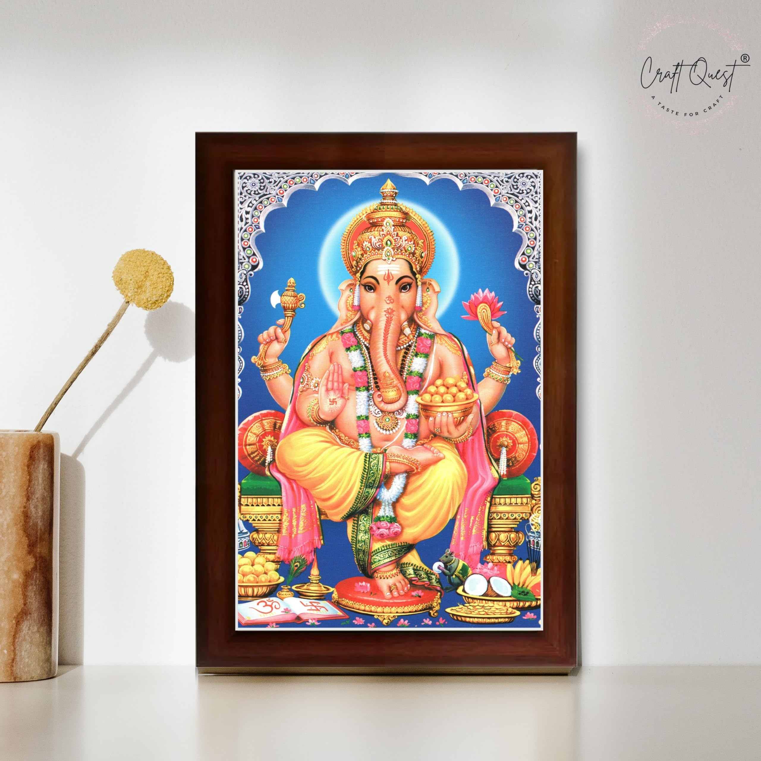 CRAFT QUEST Lord Ganpati Wall Hanging Frame for Living Room, Bedroom, Office & Pooja Room Décor GA-211