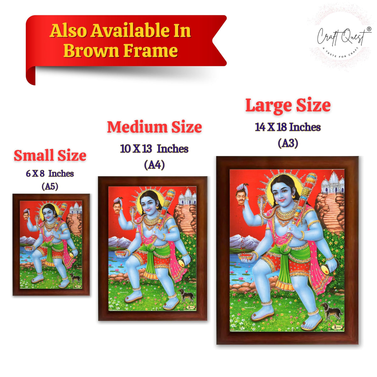 CRAFT QUEST Kaal Bhairav/Lord Bhairava/Bhairon Baba/Bhairavnath/Batuk Bhairav photo frame Religious Brown Photo Frame & Acrylic Sheet Glass
