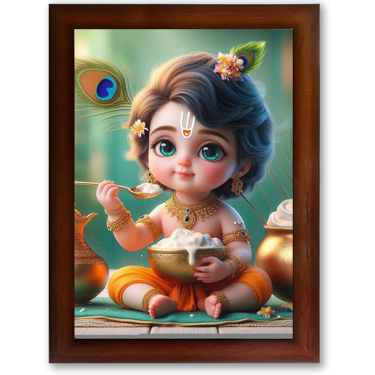 CRAFT QUEST Cute Baby Krishna HD Print | Little Krishna Frame for Home Temple, Office Desk, Car Dashboard