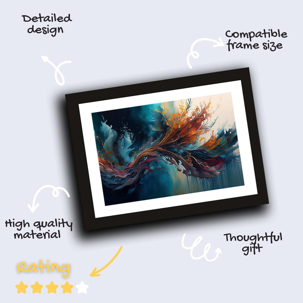 CRAFT QUEST Abstract Tropical Reverie Modern Art Poster Frame for Home & Office Wall Decoration - Portrait, Wall Display (Black, 14x10 Inch Frame with Art Print)