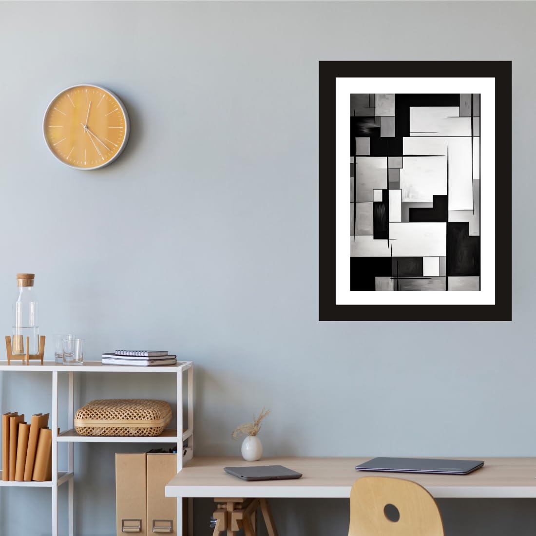 CRAFT QUEST Abstract Digital Fractal Flow Modern Art Painting Poster Frame for Home & Office Wall Decoration - Portrait, Wall Display (Black, 14x10 Inch Frame with Art Print)