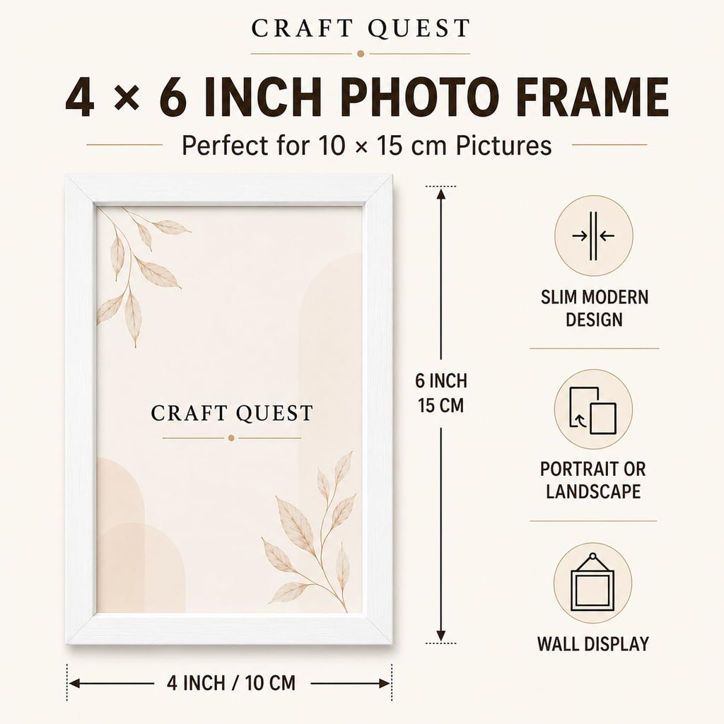 CRAFT QUEST 4X6 Inch Size synthetic Wall Mount Photo frames Single For Home Decoration, Living Room, Office Decoration (Natural, Set of 1)