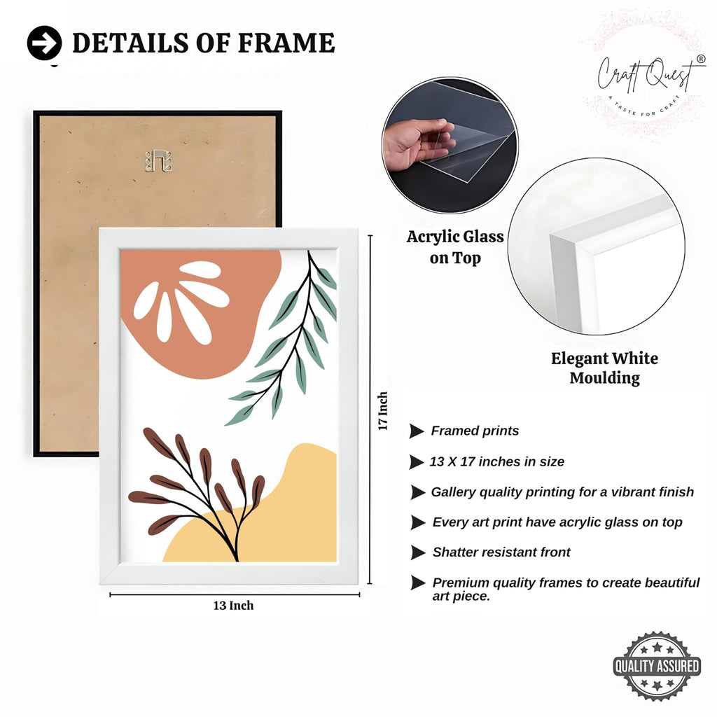 CRAFT QUEST Wall Art Decor Paintings | Set of 3 BOHO Wall Art Frames for Home Decoratio | Ideal for Living Room, Bedrooms & Offices