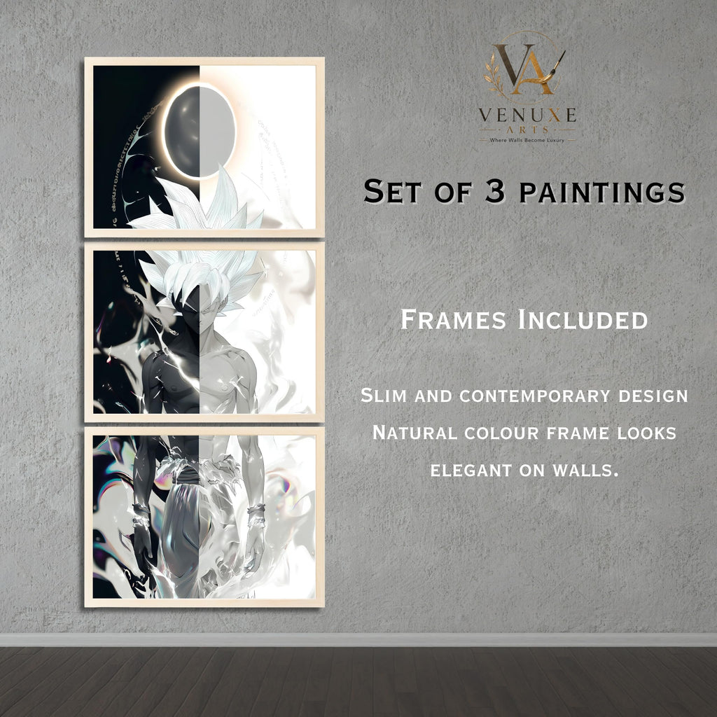 VENUXE ARTS Set Of 3 Anime Characters Wall Framed |Anime Characters Framed Poster for Living Room Bedroom Gaming Room Studio Wall Decor