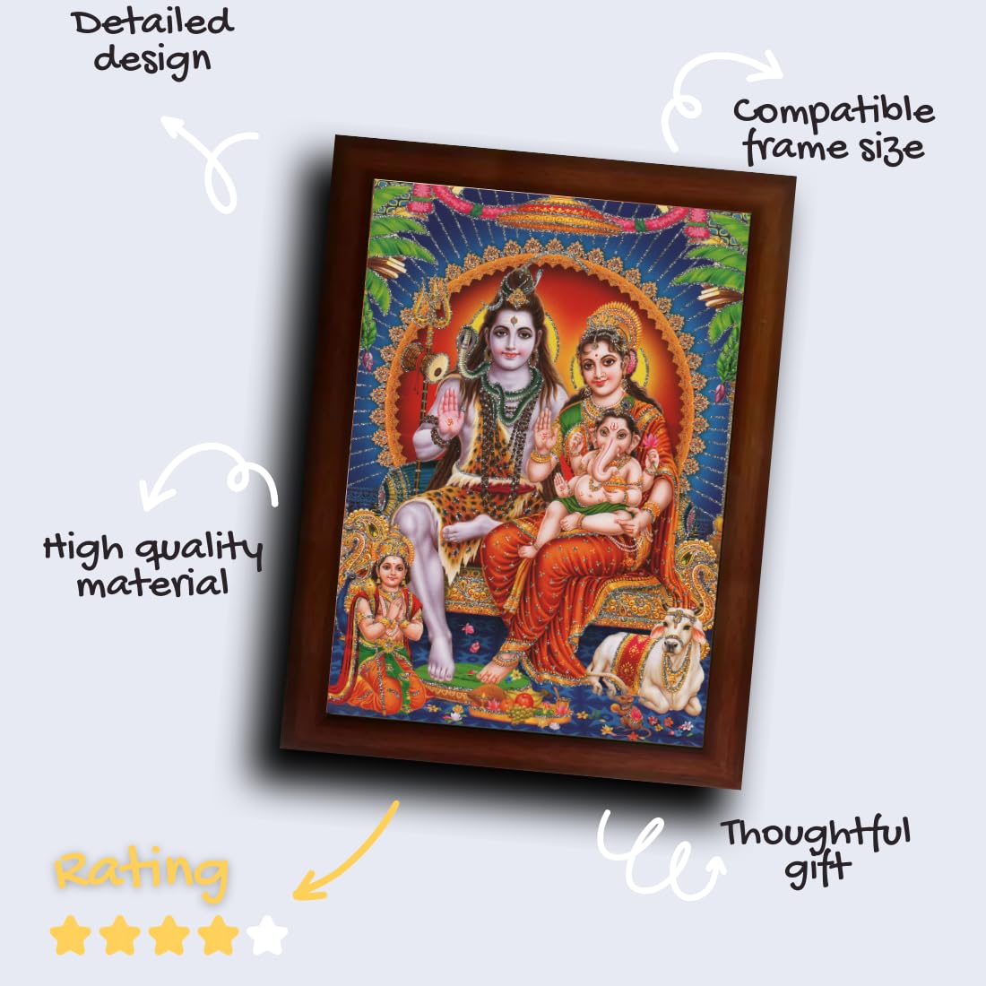 Craft Quest Shiv Parivar (Shiv Shankar, Maa Parvati, Ganesh and Kartikey) Religious Wood Photo Frame for Pooja (Multicolour, 14 X 10 inch)