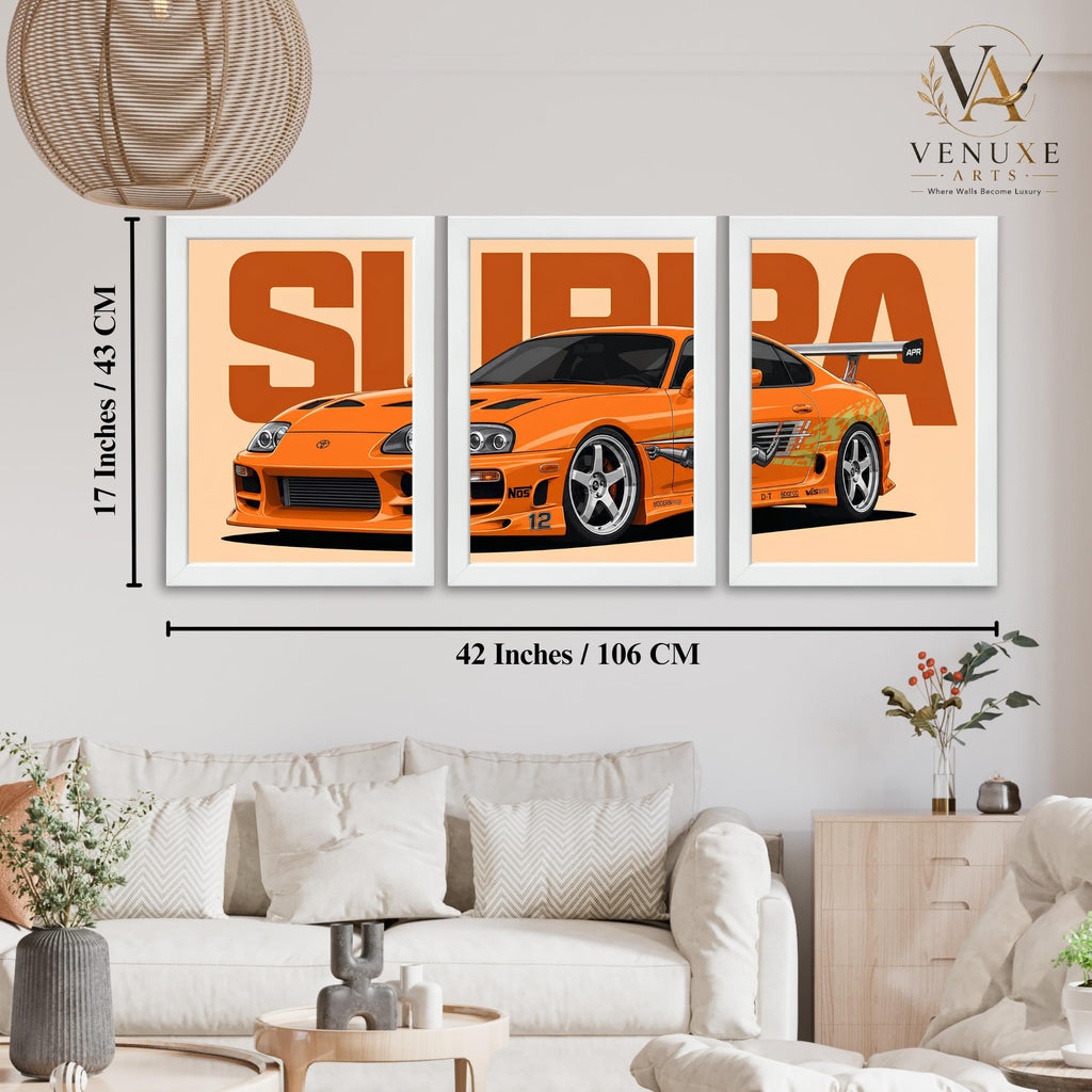 VENUXE ARTS Set Of 3 Big Sports Cars Framed Posters Gift Items for Boys Room Wall Decoration Bedroom Living Room Office Studio Décor | Car Poster Frame for Wall Décor