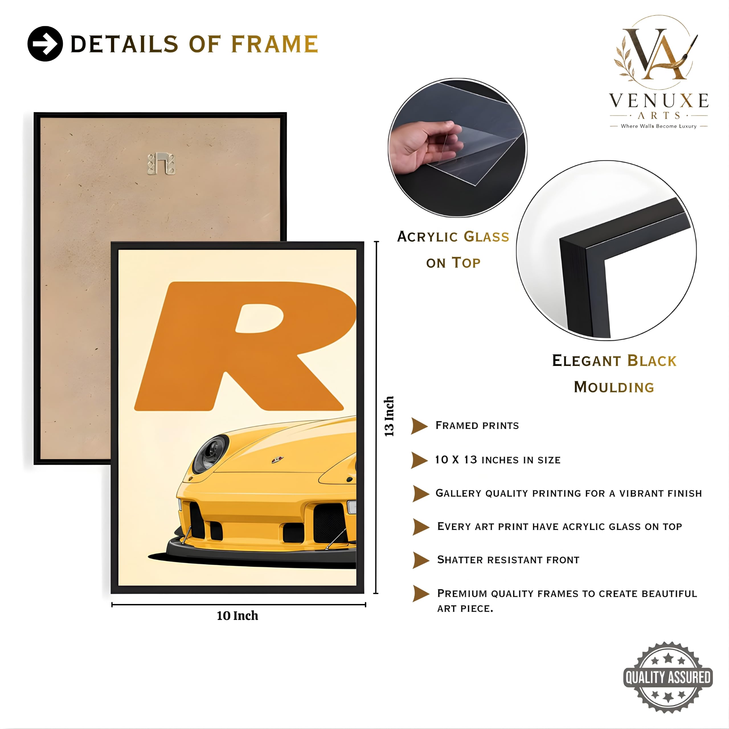 VENUXE ARTS Set Of 3 Big Sports Cars Framed Posters Gift Items for Boys Room Wall Decoration Bedroom Living Room Office Studio Décor | Car Poster Frame for Wall Décor