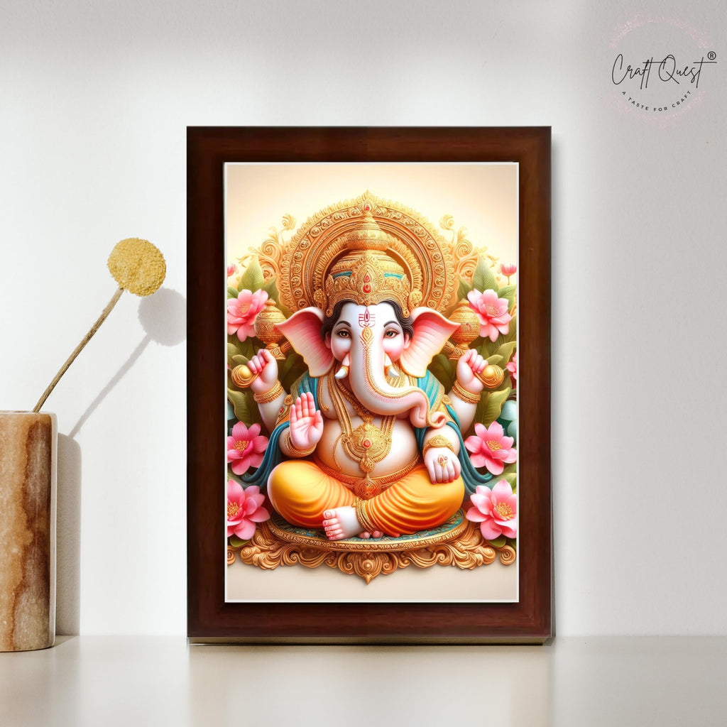 CRAFT QUEST Lord Ganesha Ganpati ji Abstract Modern Wall Painting With Frame For Home and Pooja,Office Décor Items